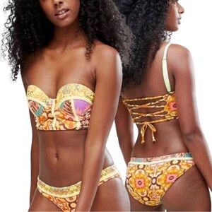 Maaji Groovy Tiles Yellow Multi Underwire Bandeau Bikini Set Size S
